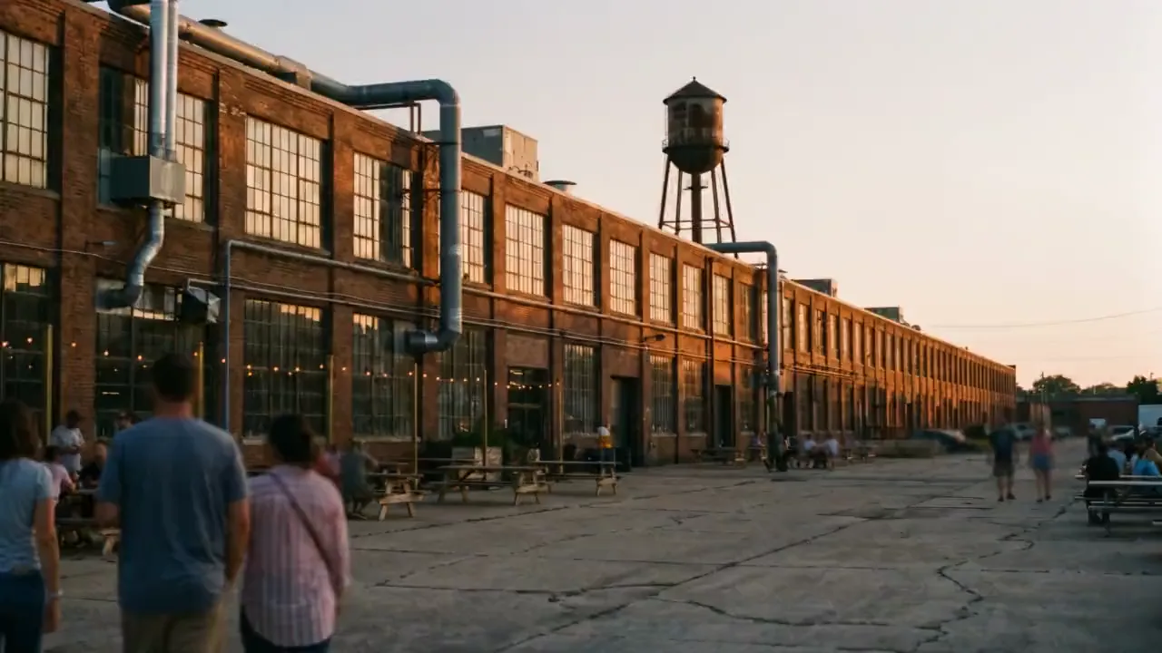 The old Philips factory halls of Strijp-S in Eindhoven on a summer evening