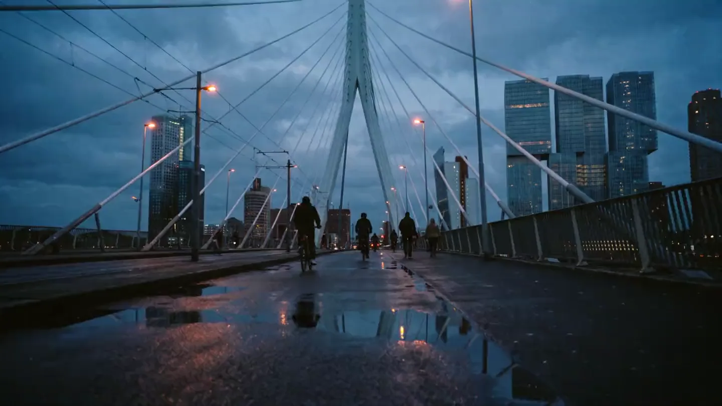 The Erasmus bridge over the Maas in Rotterdam at blue hour
